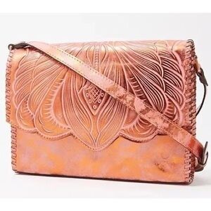 NWOT Patricia Nash Sarola Burnt Coral Metallic Hand Tooled Leather Crossbody Bag